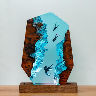 Resin Ocean Night Lamp — 3D Diver & Octopus