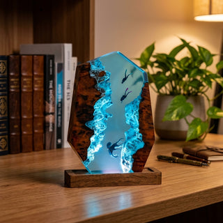 Resin Ocean Night Lamp — 3D Diver & Octopus