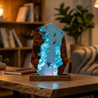 Resin Ocean Night Lamp — 3D Diver & Octopus